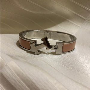 Hermes H Bangle Mauve Pink and Silver